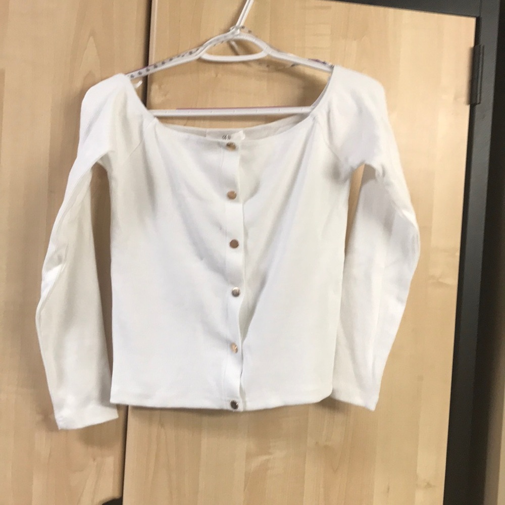 Ribbed Long Sleeve Bardot Popper Crop Top